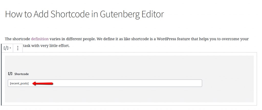 Add shortcode in Gutenberg Step 2