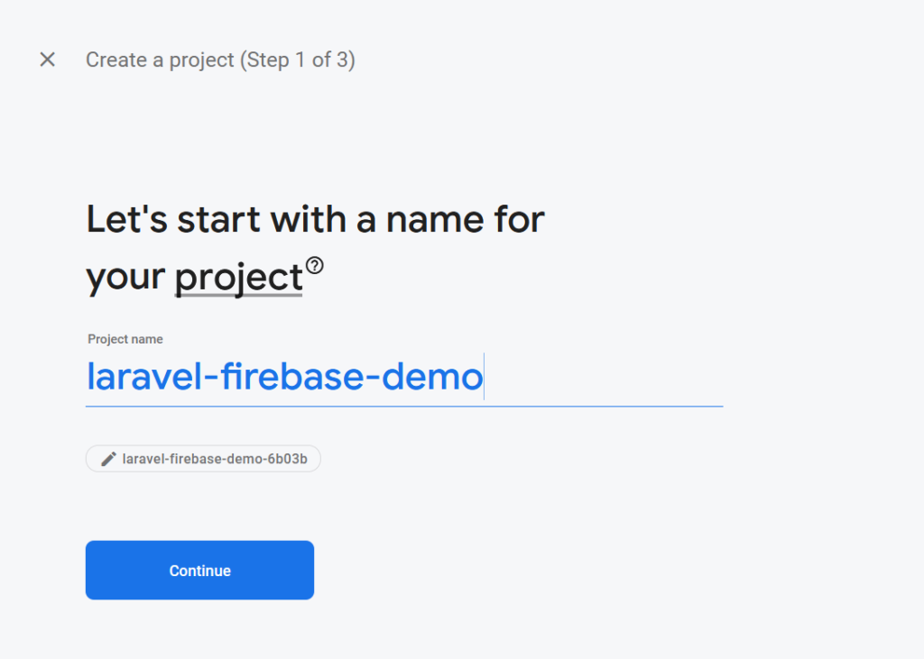 add project name in laravel firebase